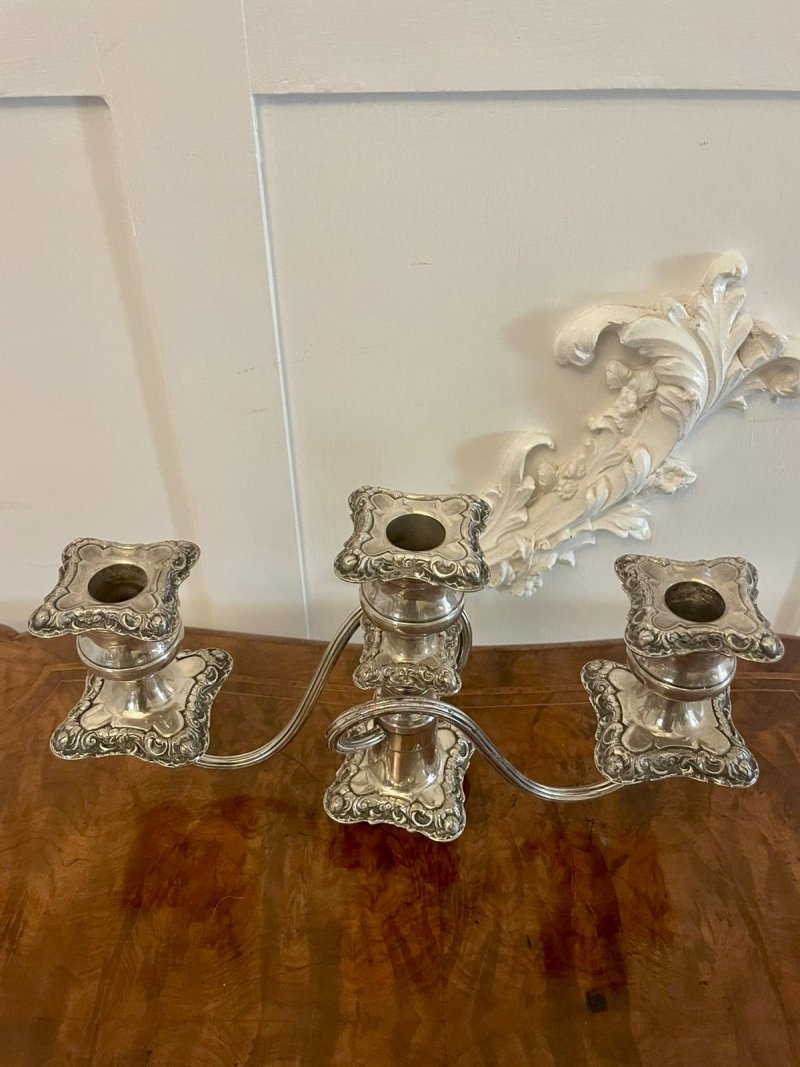 Pair of Antique Edwardian Quality Silver Plated Candelabras - Image 9